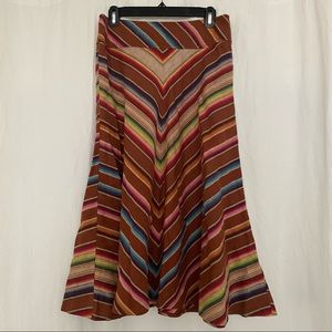 Ralph Lauren Serape Stripe Linen A-Line Midi Skirt